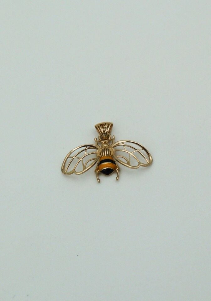 14 Ayar Altın Mineli Arı Kolye Ucu