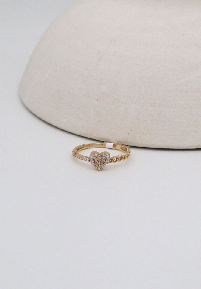 14 Ayar Altın Taşlı Kalp Yüzük