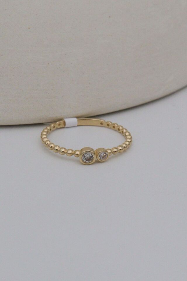 Yanları Tırnak Makası İki Taşlı 14 Ayar Altın Minimal Yüzük