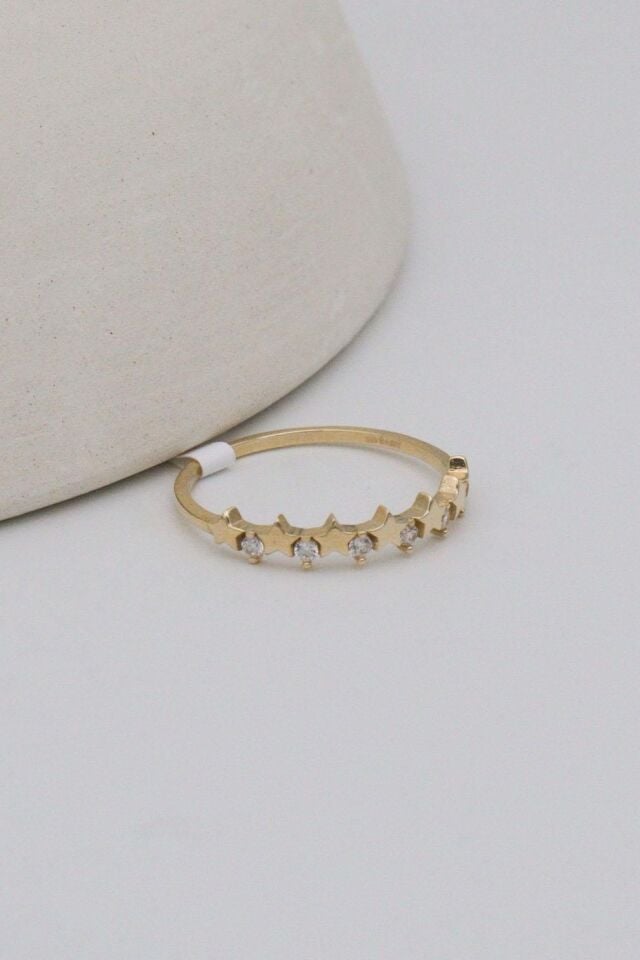 Taşlı ve Yıldızlı 14 Ayar Altın Yüzük