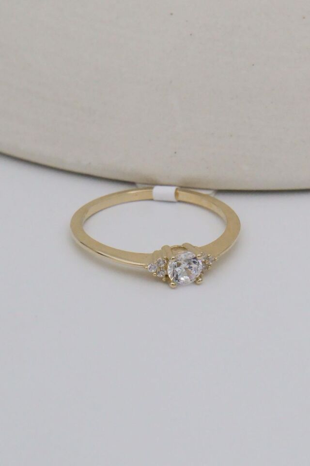 Yanları Cemreli 14 Ayar Altın Tek Taş Yüzük