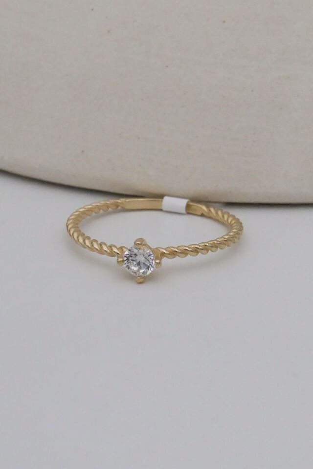 Burgulu Tektaş 14 Ayar Altın Minimal Yüzük