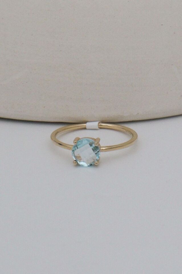 Akuamarin Taşlı 14 Ayar Altın Minimal Yüzük