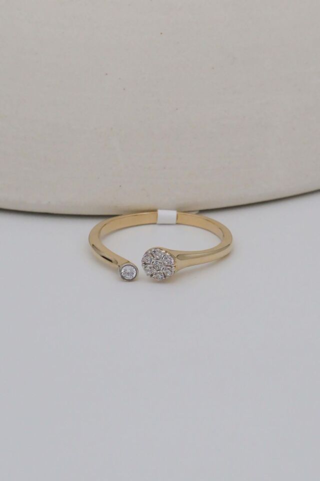 Çift Tarafı Taşlı Ortası Açık 14 Ayar Altın Yüzük