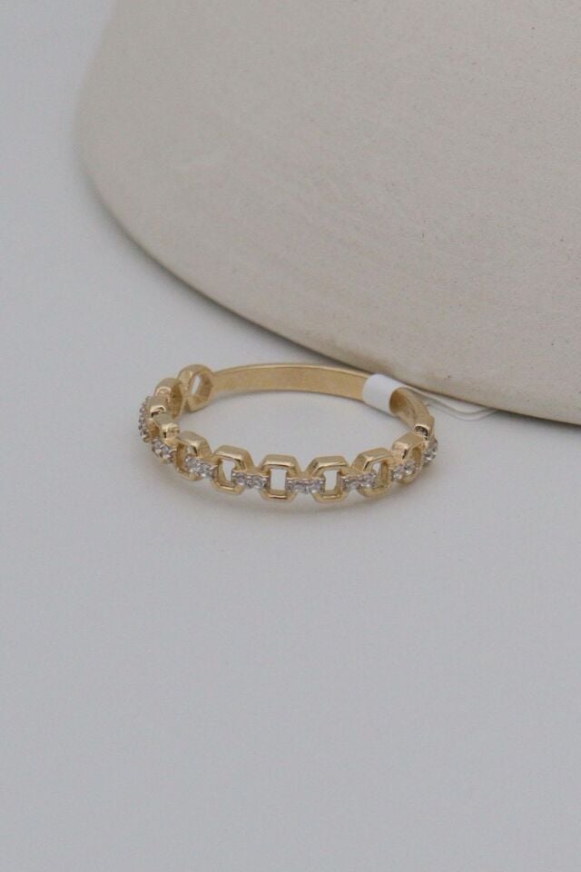 Taş Bağlantılı 14 Ayar Altın Kare Yüzük