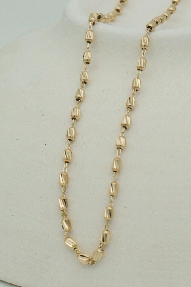 Oval Üzeri Lazerli Dorika 14 Ayar Altın Zincir