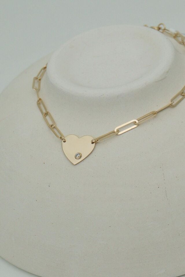 Ataç Zincirli 14 Ayar Altın Kalp Zincir