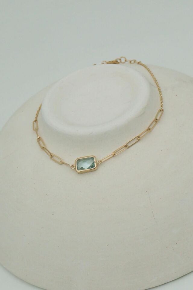 Mini Ataç Zincir Mavi Bagetli 14 Ayar Altın Bileklik