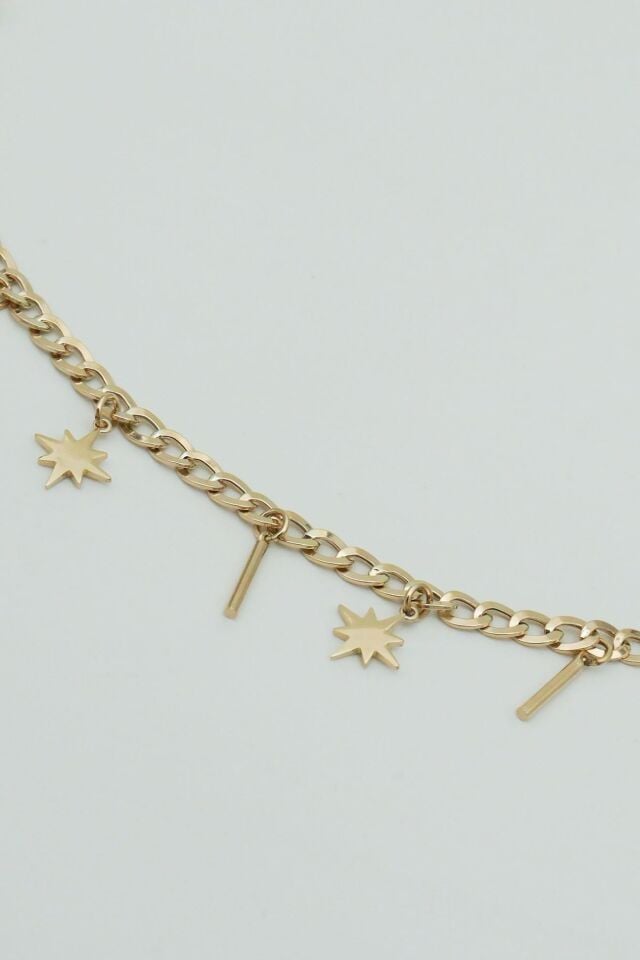 Kutup Yıldızı&Line Sallantılı Gurme 14 Ayar Altın Bileklik