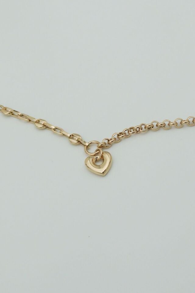 iki Farklı Zincirde Kalp Sallantılı 14 Ayar Altın