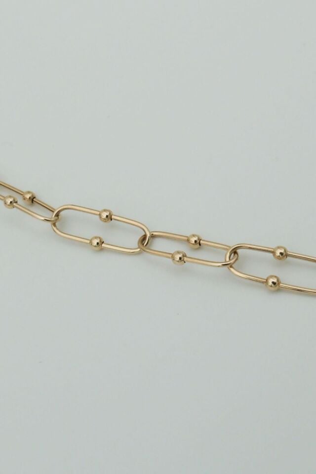 14 Ayar Altın Toplu Oval Ataç Zincir Bileklik