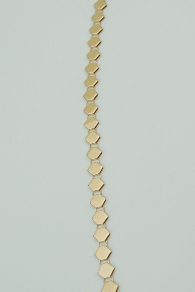 Altıgen Plaka Sıralı 14 Ayar Altın Bileklik