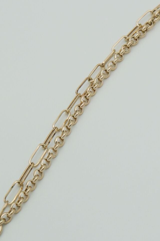 Ataç&Doch İkili Zincir 14 Ayar Altın Bileklik