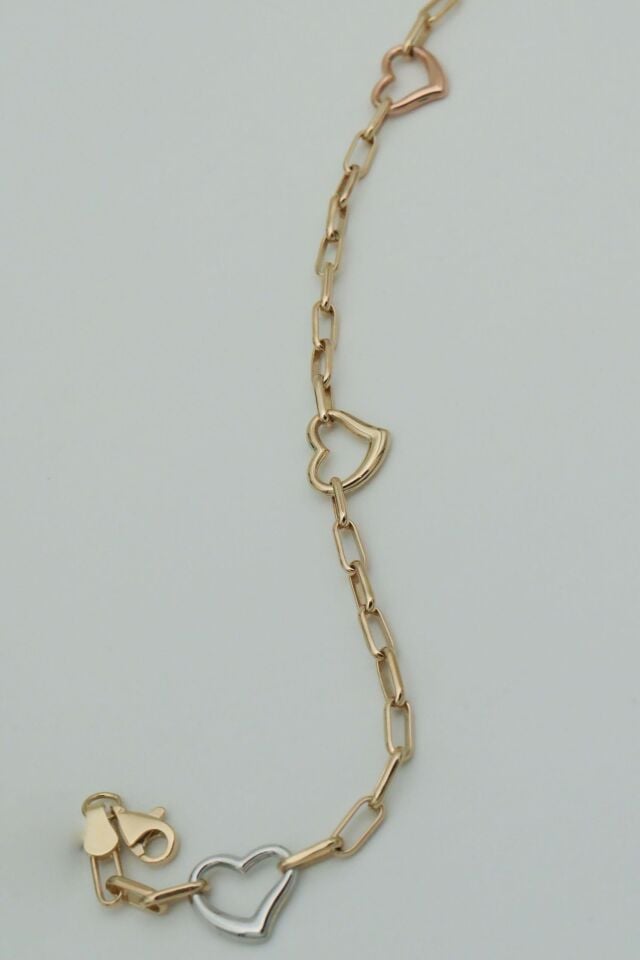 3 Renk Kalpli 14 Ayar Altın Ataç Zincir Bileklik