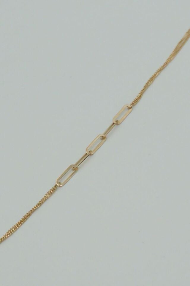 Ortası Zincirli 14 Ayar Altın Ataç Bileklik