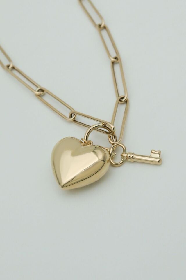 Ataç Zincirli 14 Ayar Altın Anahtarlı Kalp Kolye