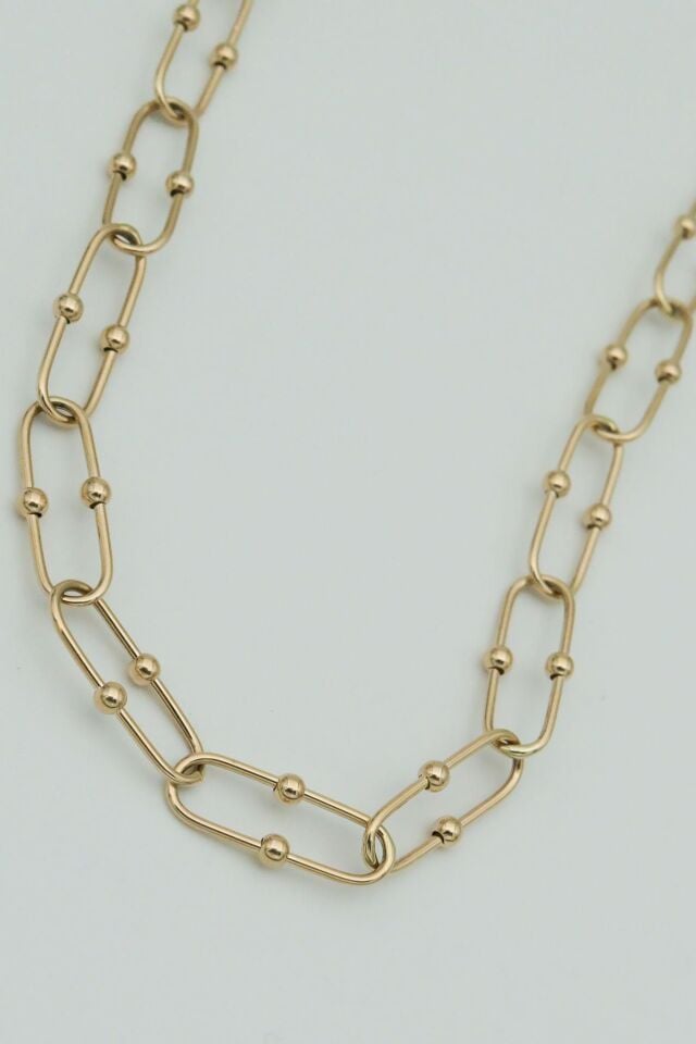 Oval Toplu Ataç 14 Ayar Altın Kolye