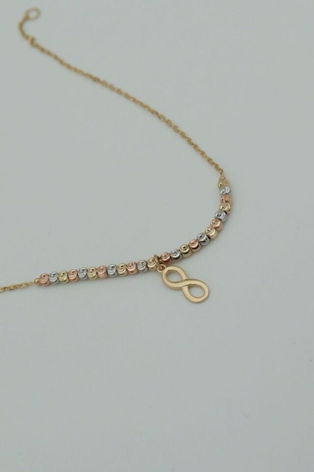 Ortası Dorikalı 3 Renk Sallantılı 14 Ayar Altın Sonsuzluk Bileklik