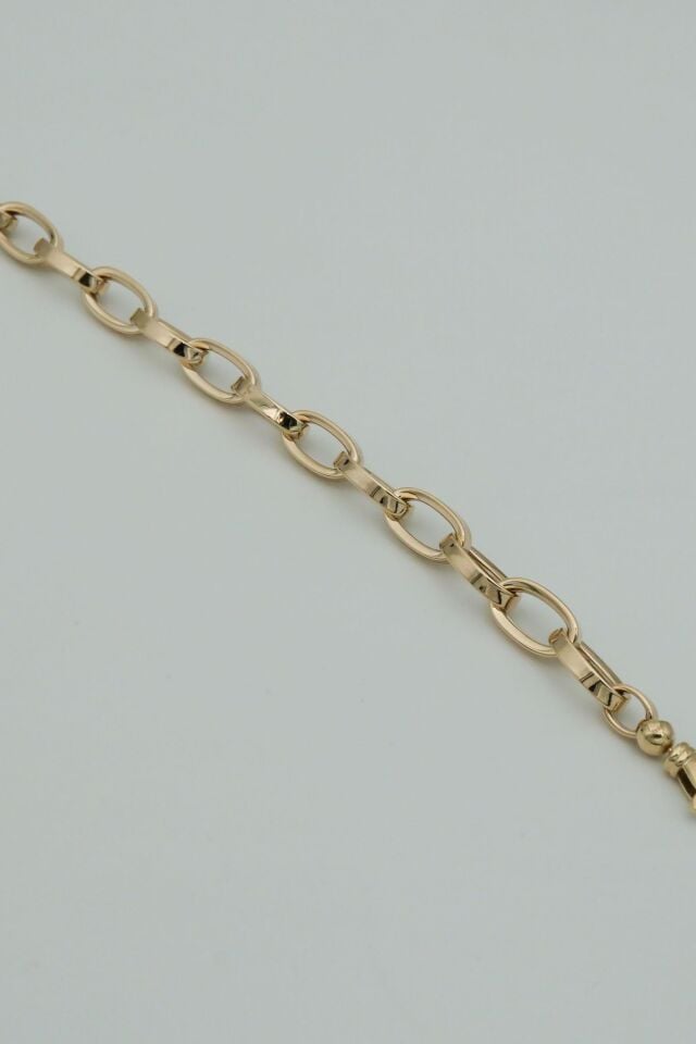 Oval Kalın Ataç 14 Ayar Altın Bileklik