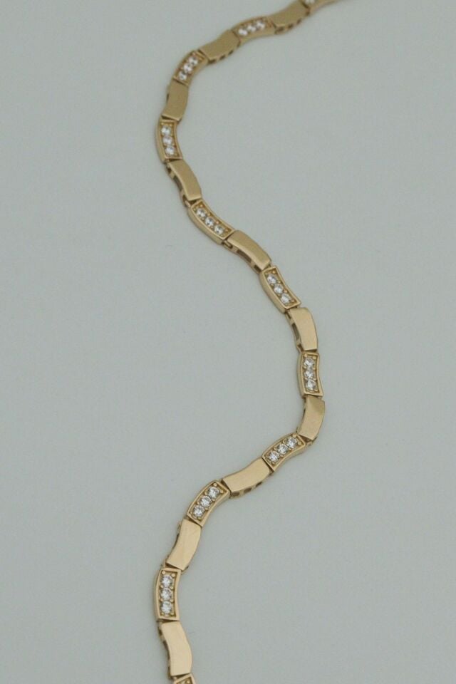 S Plaka Yarısı Taşlı 14 Ayar Altın Bileklik