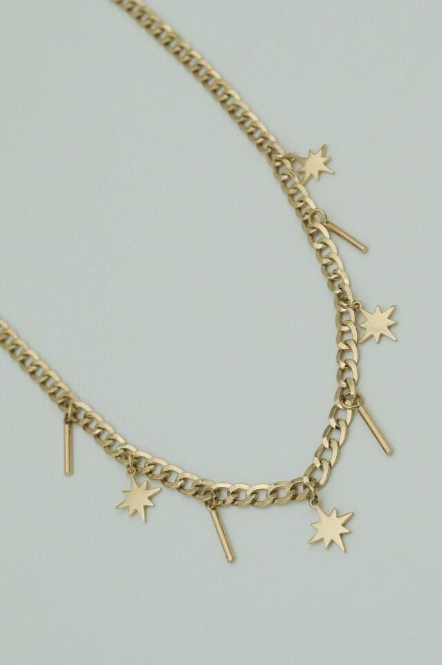 Kutup Yıldızı&Line Sallantılı 14 Ayar Altın Gurme Zincir