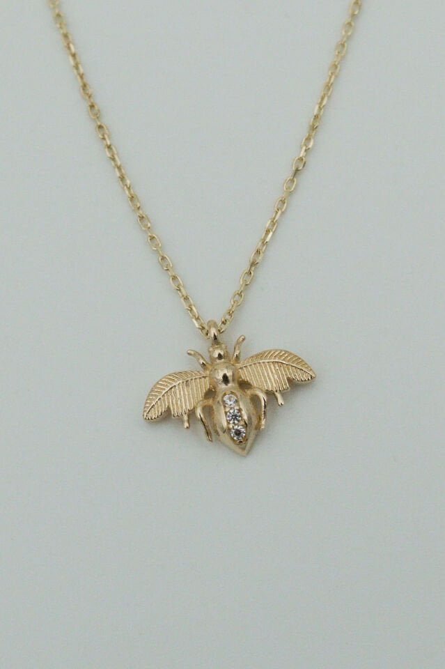 Minimal Arı Kolye 14 Ayar Altın